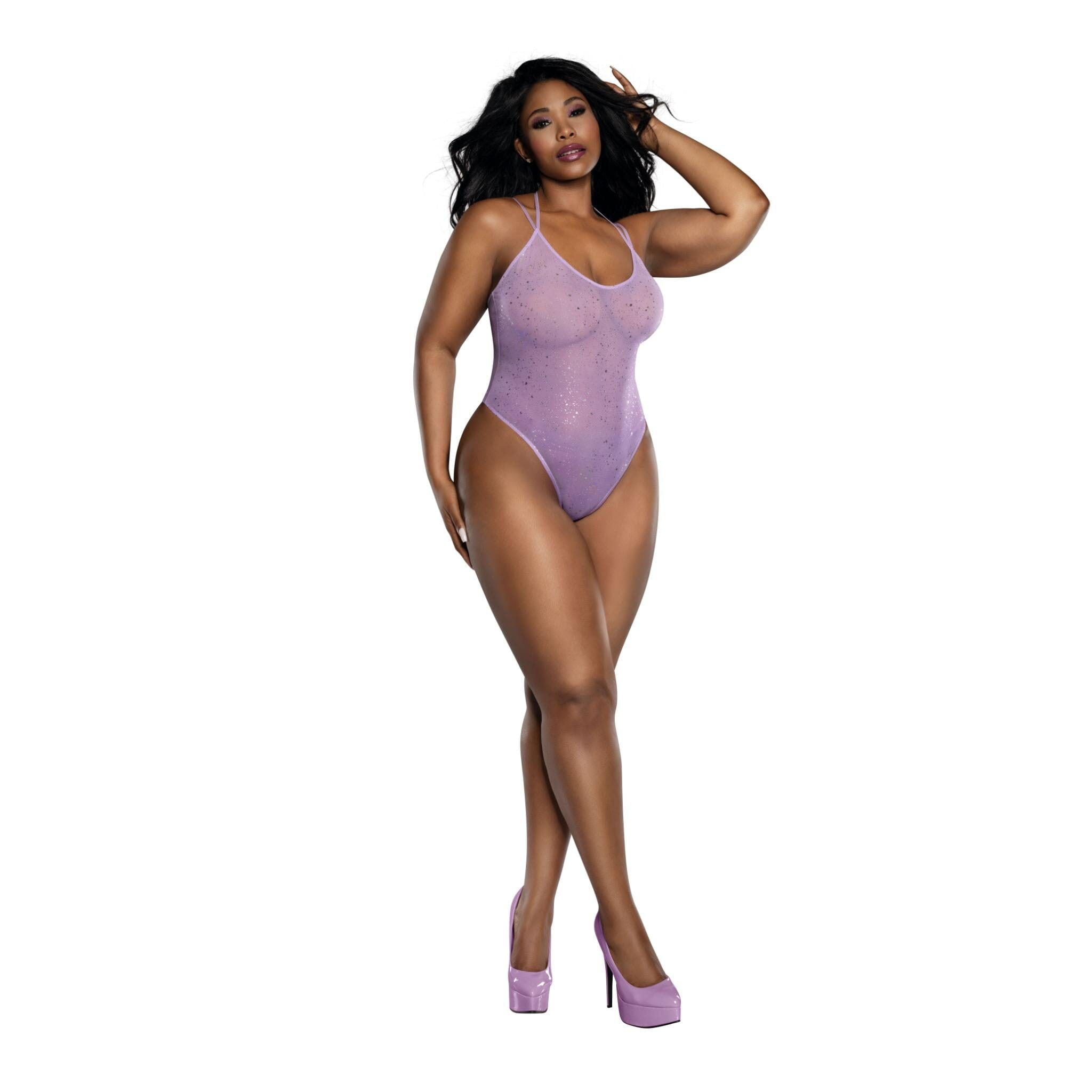 Dreamgirl Plus Ombre Glitter Mesh Bodysuit by Dreamgirl