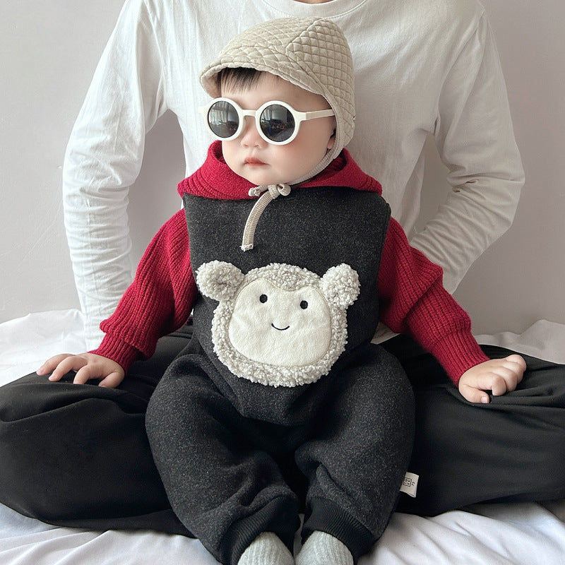 AutumnWinter Fleece-Lined Hooded Jumpsuit With Shoulder Straps by Baby Joy