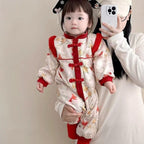 Red Festive Warm Childrens Cotton Padded Jumpsuit by Baby Joy