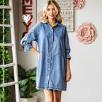 Women's Three-Quarter Sleeve Denim Dress – Ruffle Detail Mid-Length by FitiqueFit