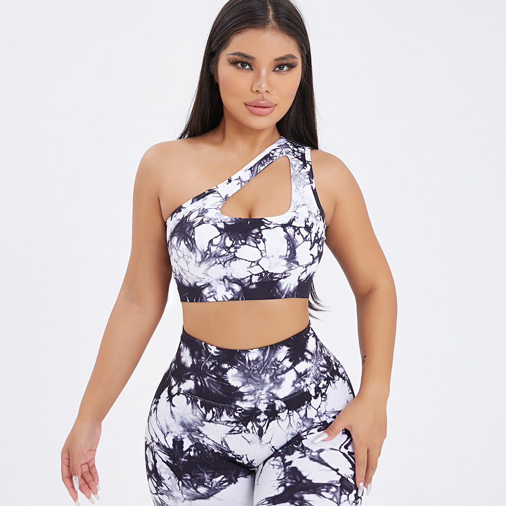Seamless One-Shoulder Bra & Scrunch Leggings Set - High Waisted Yoga Pants by FitiqueFit
