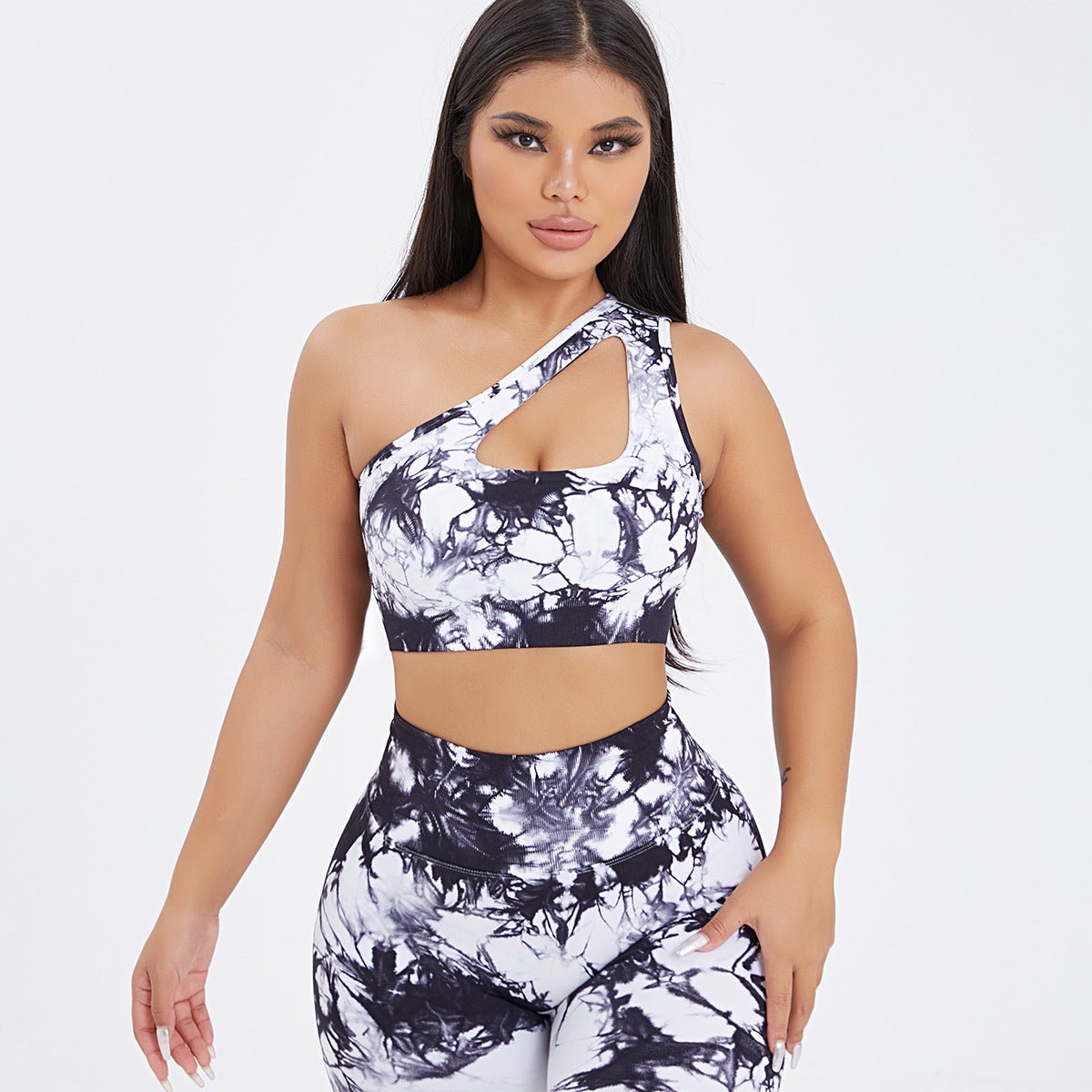 Seamless One-Shoulder Bra & Scrunch Leggings Set - High Waisted Yoga Pants by FitiqueFit