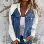 Women's Denim Patchwork Zip-Up Jacket by FitiqueFit