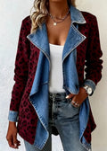 Patchwork Denim Collar Women’s Long-Sleeved Mid-Length Coat by FitiqueFit