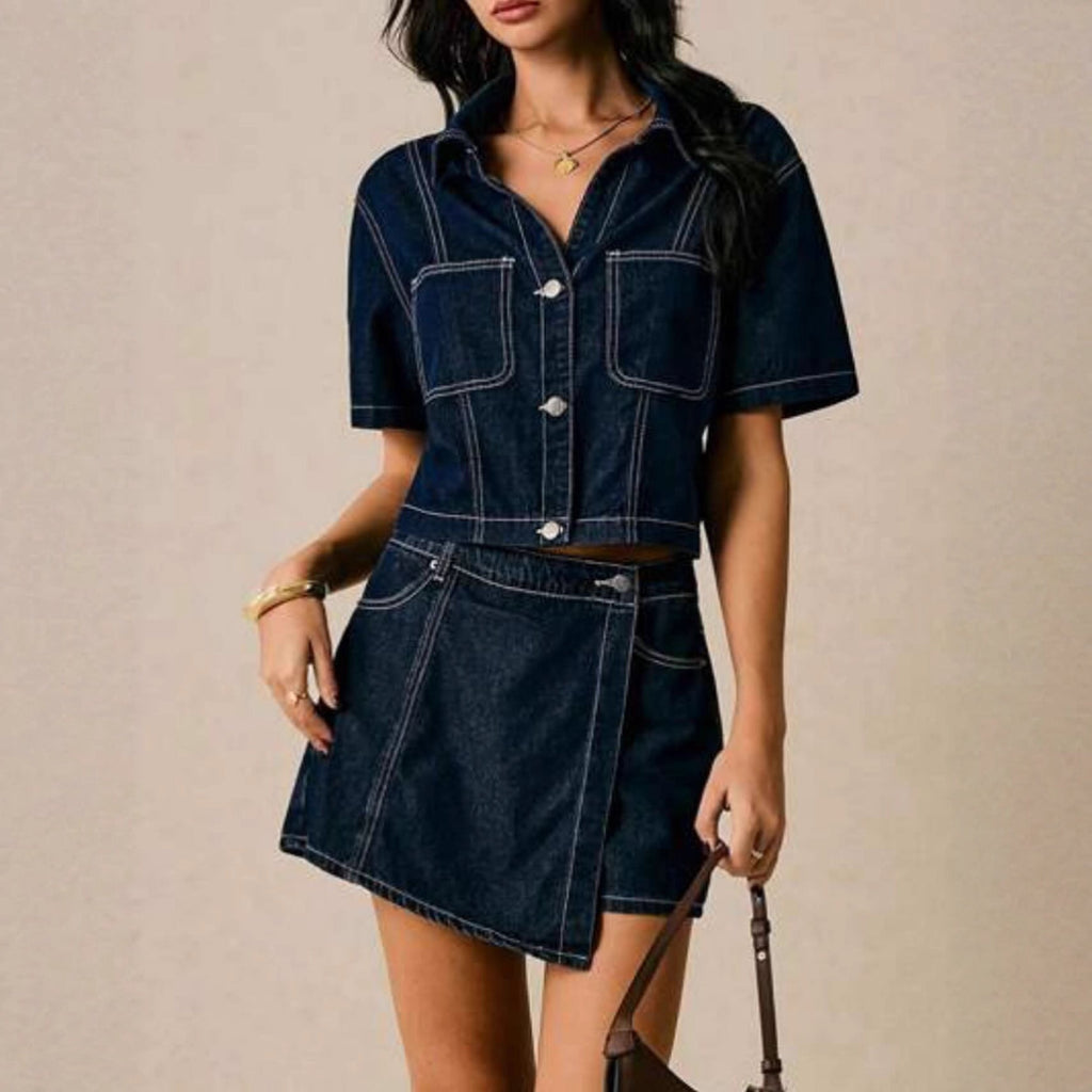 Women's Loose Denim Shirt-Dress & Pants Two-Piece Set – Cotton by FitiqueFit