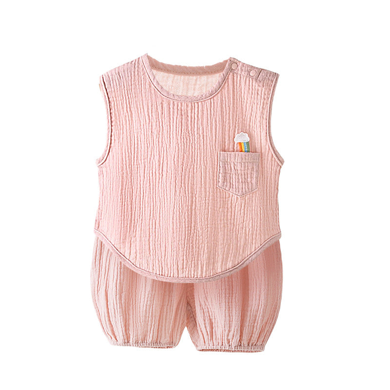 Summer Pure Cotton Yarn T-Shirt And Thin Childrens Shorts Two-Piece Set by Baby Joy