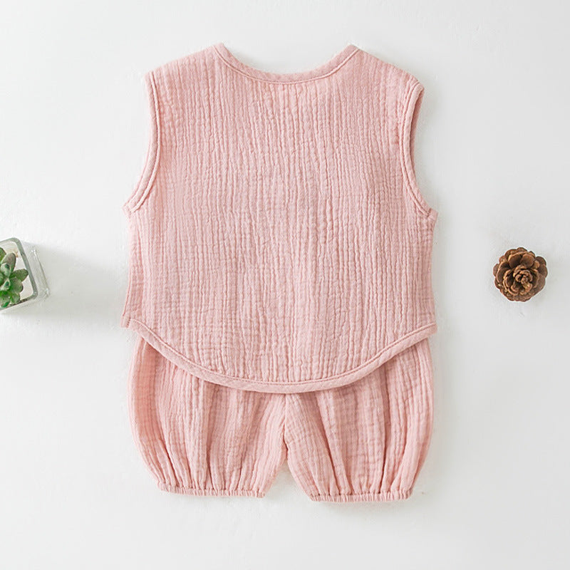 Summer Pure Cotton Yarn T-Shirt And Thin Childrens Shorts Two-Piece Set by Baby Joy