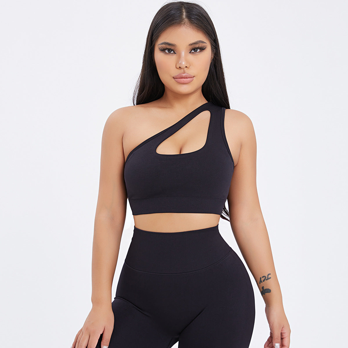Seamless One-Shoulder Bra & Scrunch Leggings Set - High Waisted Yoga Pants by FitiqueFit