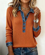 Denim Collar Patchwork Pullover Knitwear Top – Women’s Street Style by FitiqueFit