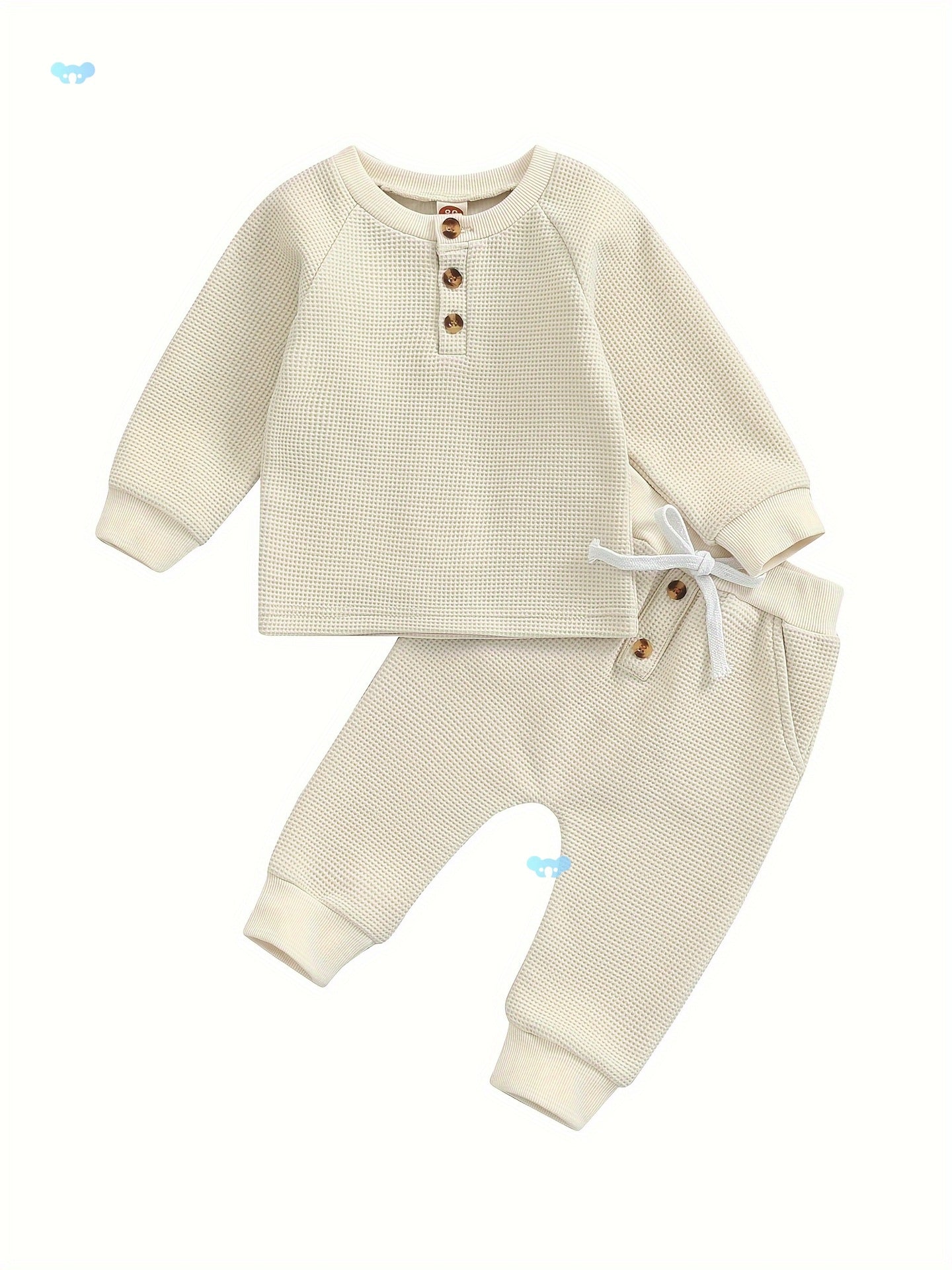 Toddler Thicken Waffle Clothes Set Boy Girls Buttons Round by Baby Joy