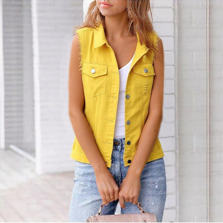 Women's Colorful Denim-Style Vest Jacket – Spring & Summer by FitiqueFit