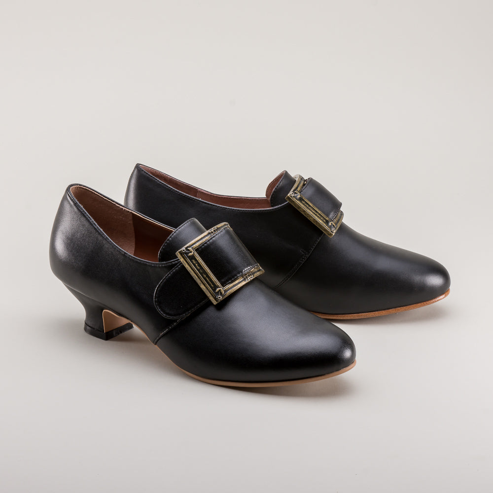 Kensington 18th Century Leather Shoes (Black) by American Duchess