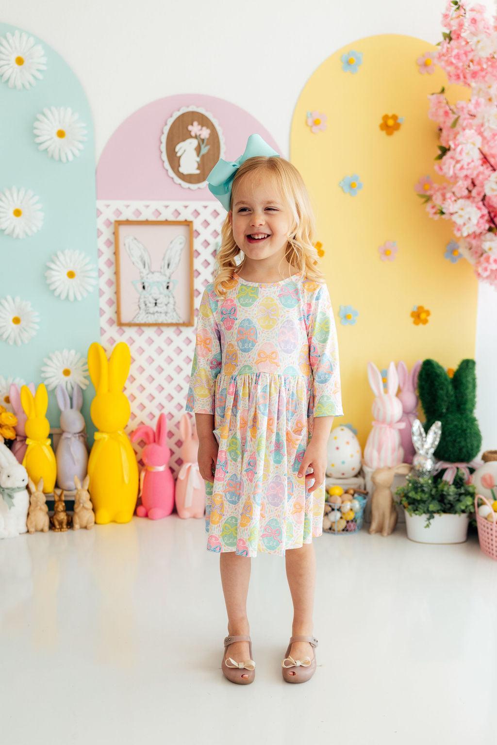 Egg-stra Cute 3/4 Sleeve Pocket Twirl Dress by Mila & Rose ®