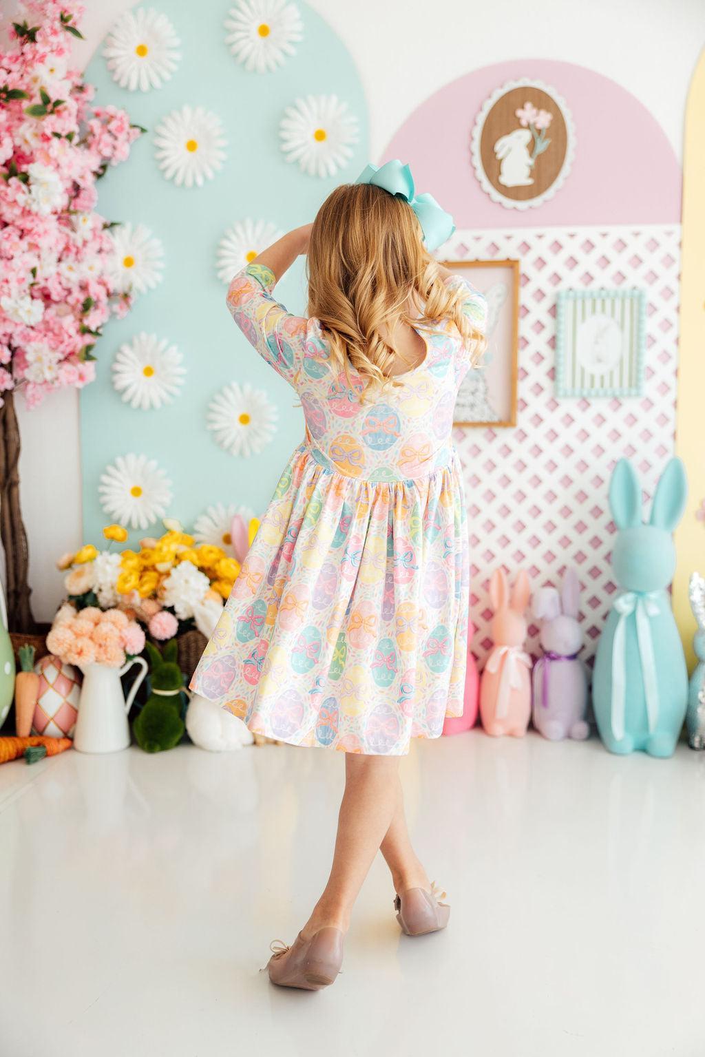Egg-stra Cute 3/4 Sleeve Pocket Twirl Dress by Mila & Rose ®