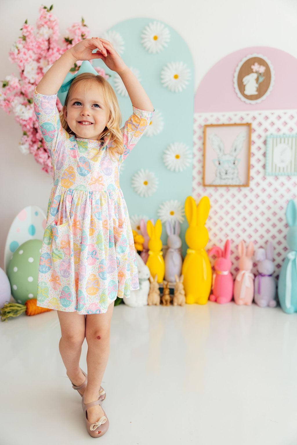 Egg-stra Cute 3/4 Sleeve Pocket Twirl Dress by Mila & Rose ®
