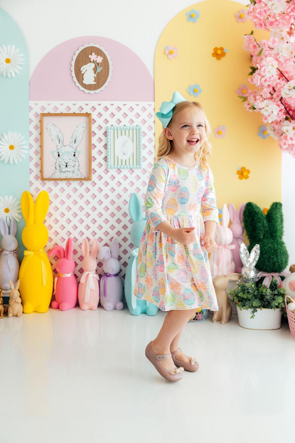 Egg-stra Cute 3/4 Sleeve Pocket Twirl Dress by Mila & Rose ®