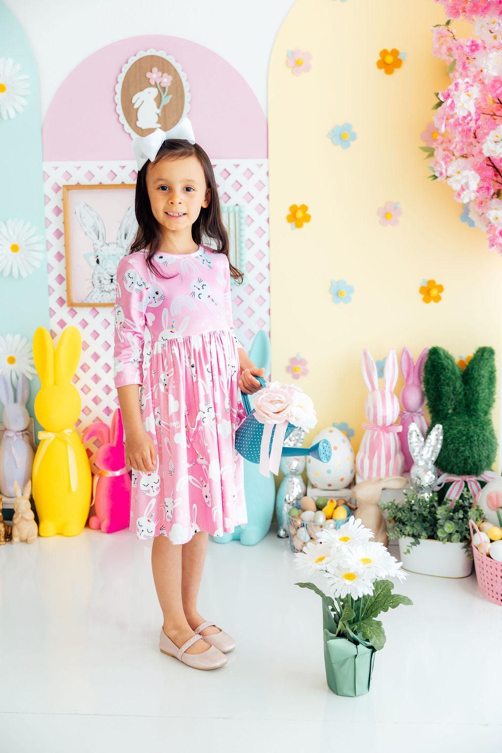 Bunny Love 3/4 Sleeve Pocket Twirl Dress by Mila & Rose ®