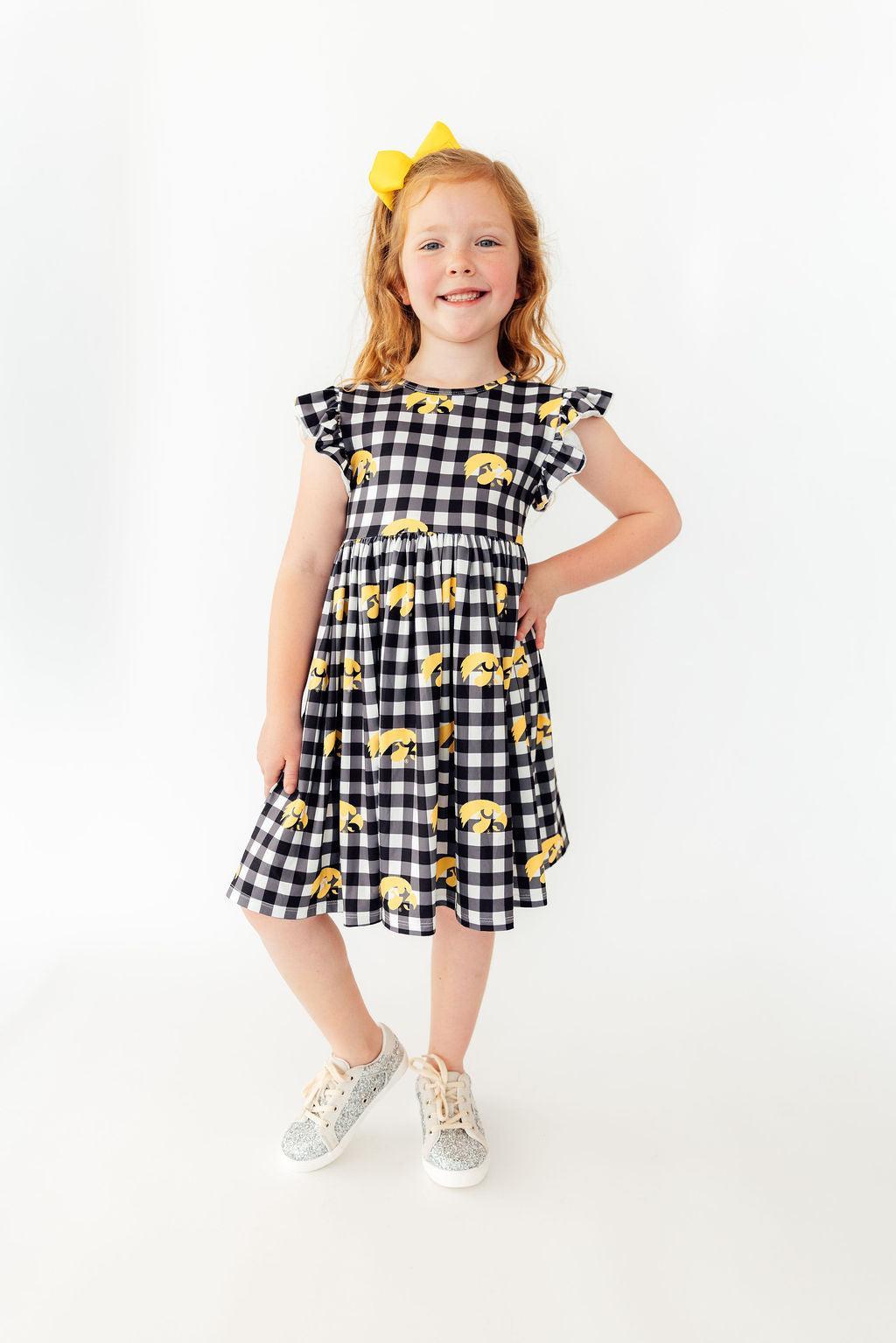 Iowa Plaid Tigerhawk Flutter Twirl Dress by Mila & Rose ®