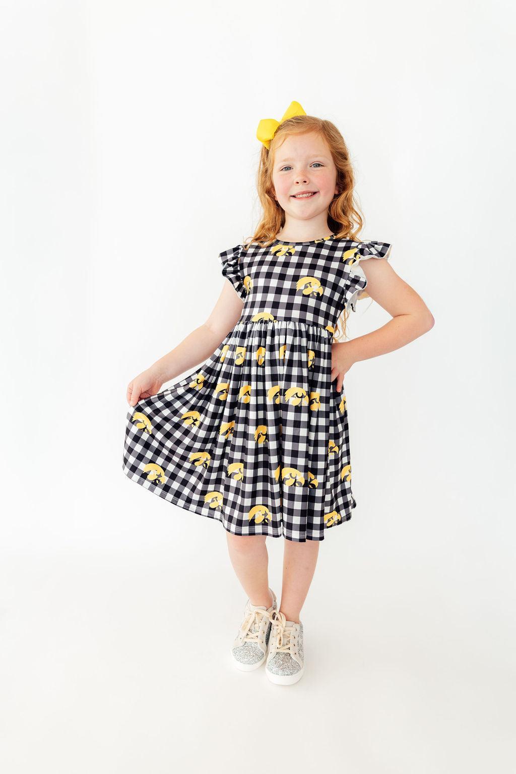 Iowa Plaid Tigerhawk Flutter Twirl Dress by Mila & Rose ®