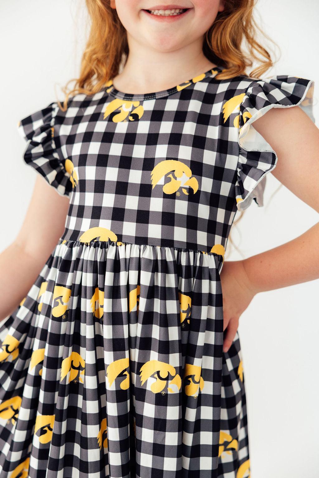 Iowa Plaid Tigerhawk Flutter Twirl Dress by Mila & Rose ®