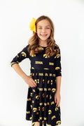 Iowa Black Tigerhawk 3/4 Sleeve Pocket Twirl Dress by Mila & Rose ®