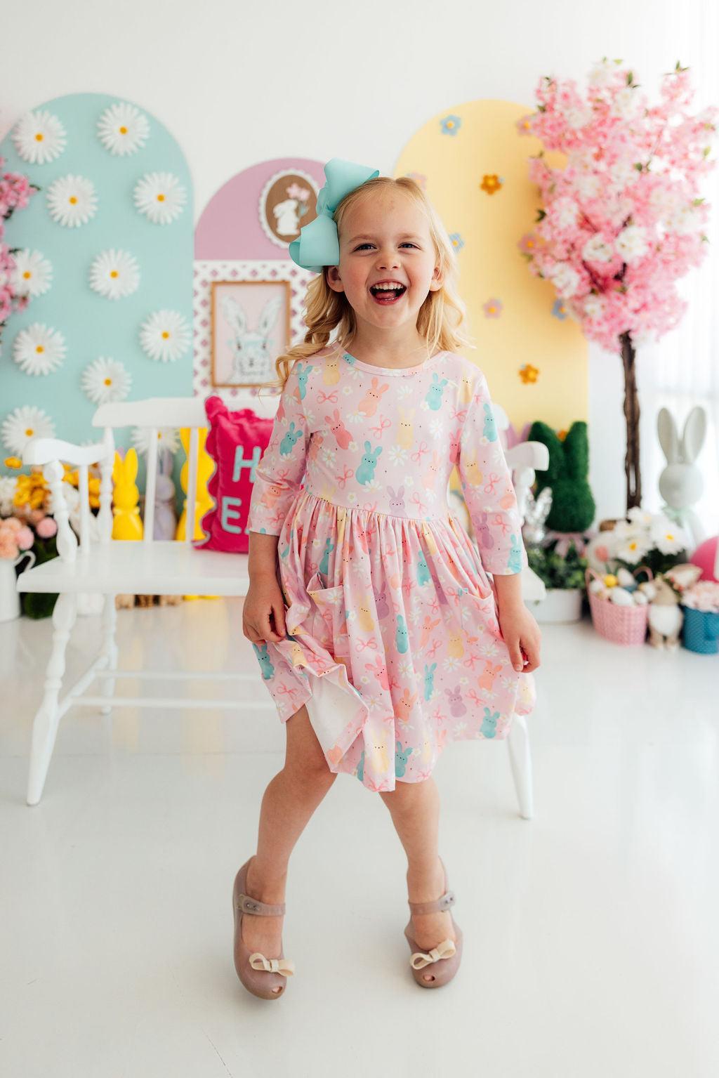 Preppy Peeps 3/4 Sleeve Pocket Twirl Dress by Mila & Rose ®