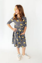 Iowa Plaid Tigerhawk 3/4 Sleeve Pocket Twirl Dress by Mila & Rose ®