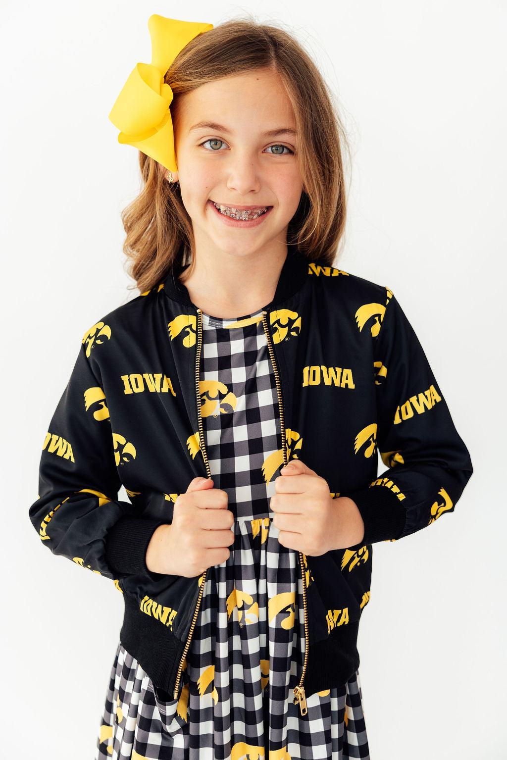 Iowa Plaid Tigerhawk 3/4 Sleeve Pocket Twirl Dress by Mila & Rose ®