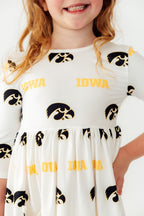 Iowa White Tigerhawk 3/4 Sleeve Pocket Twirl Dress by Mila & Rose ®