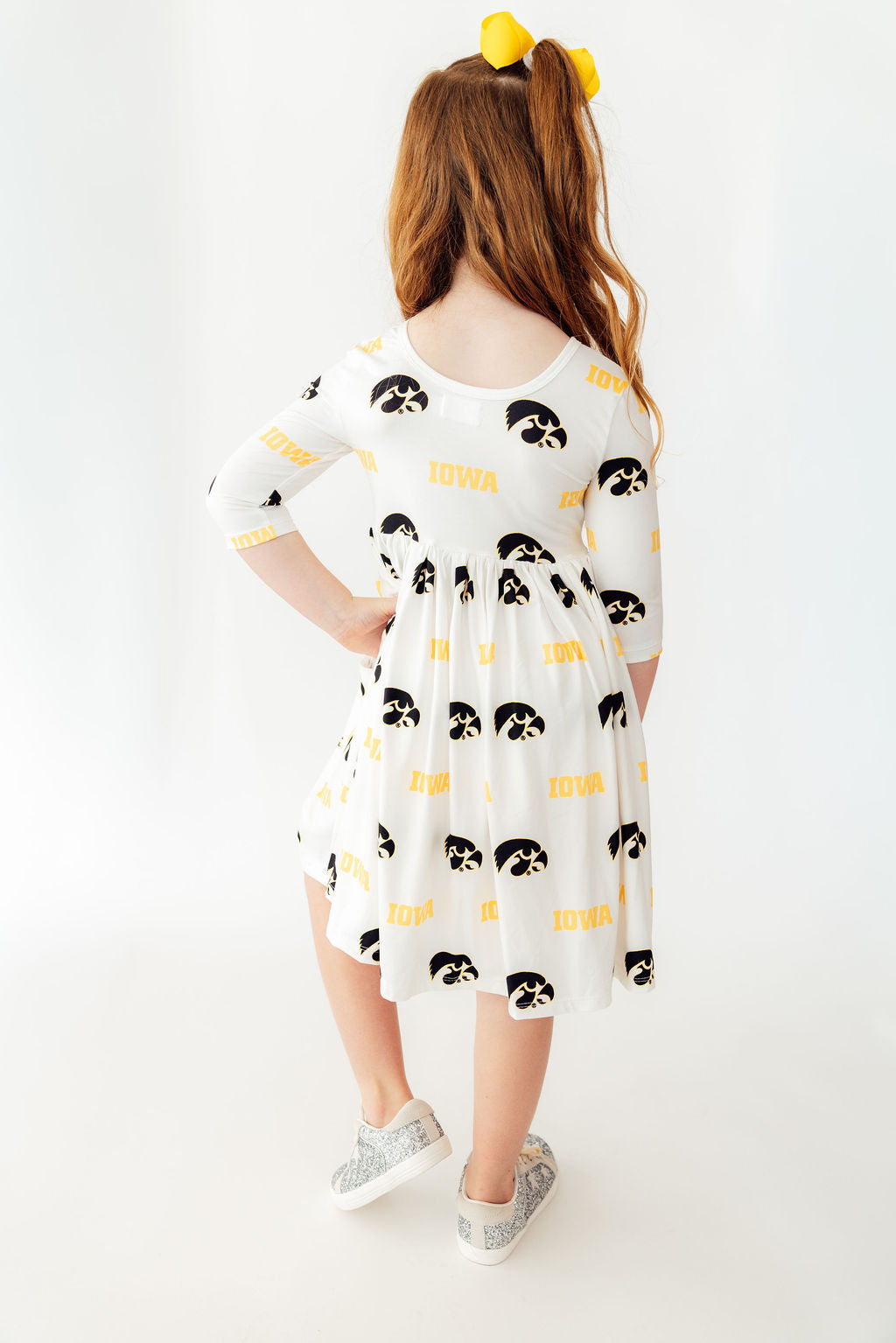 Iowa White Tigerhawk 3/4 Sleeve Pocket Twirl Dress by Mila & Rose ®