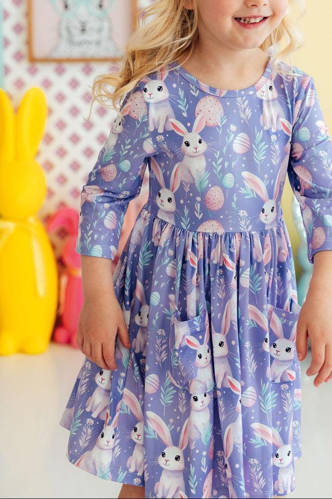 Beautiful Bunnies 3/4 Sleeve Pocket Twirl Dress by Mila & Rose ®