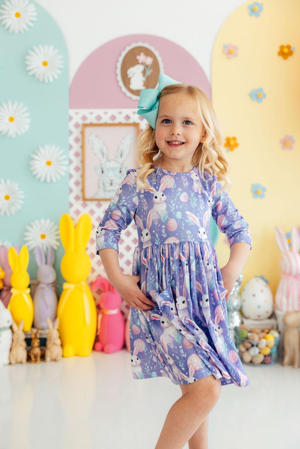 Beautiful Bunnies 3/4 Sleeve Pocket Twirl Dress by Mila & Rose ®