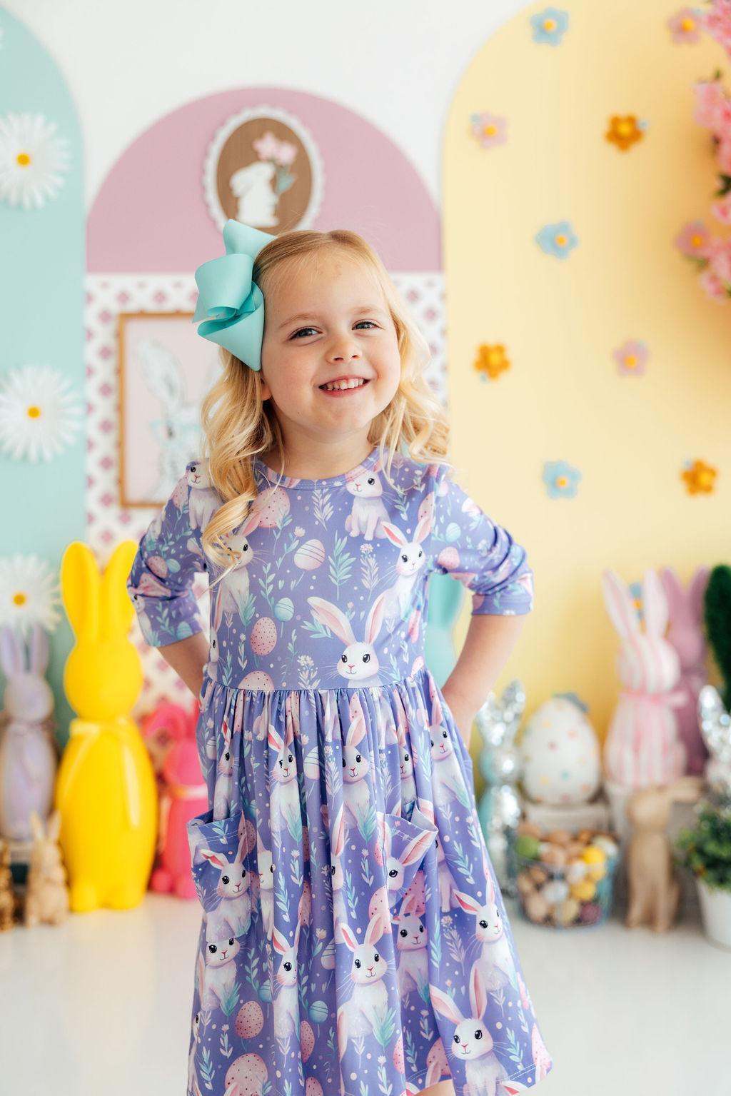 Beautiful Bunnies 3/4 Sleeve Pocket Twirl Dress by Mila & Rose ®