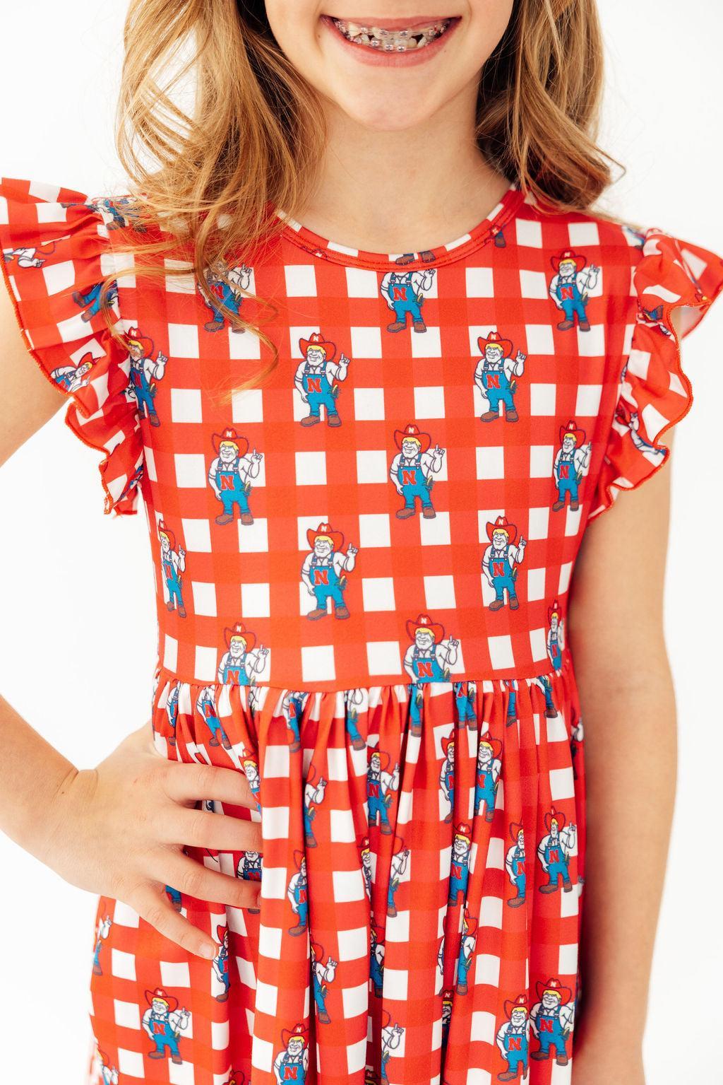 Nebraska Plaid Herbie Husker Flutter Twirl Dress by Mila & Rose ®