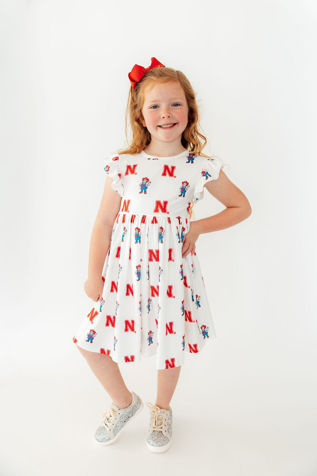 Nebraska White Herbie Husker Flutter Twirl Dress by Mila & Rose ®