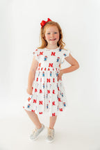 Nebraska White Herbie Husker Flutter Twirl Dress by Mila & Rose ®
