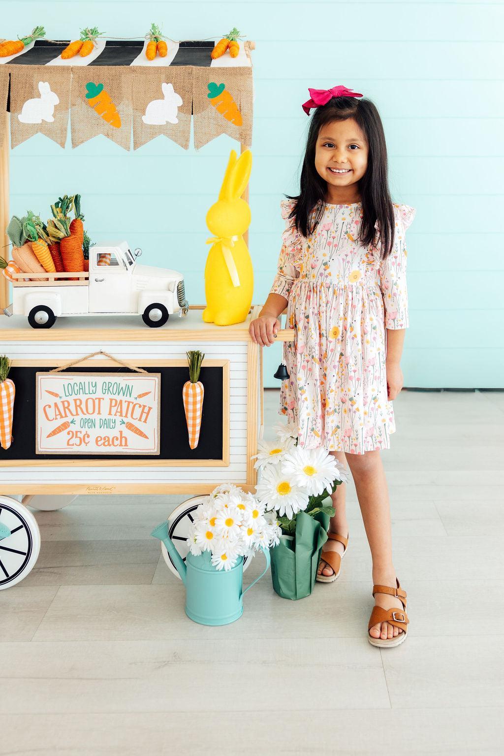 Carrot Cutie 3/4 Sleeve Ruffle Twirl Dress by Mila & Rose ®