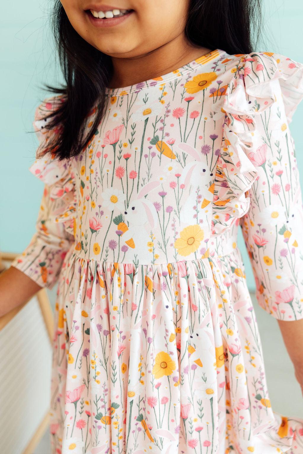Carrot Cutie 3/4 Sleeve Ruffle Twirl Dress by Mila & Rose ®