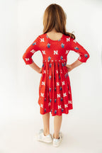 Nebraska Red Herbie Husker 3/4 Sleeve Pocket Twirl Dress by Mila & Rose ®
