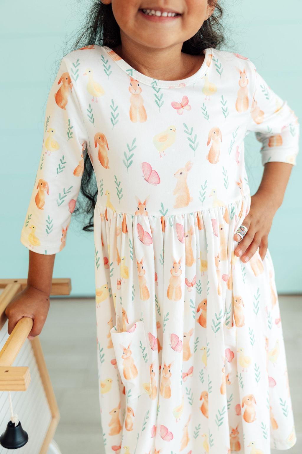 Sunny Bunnies 3/4 Sleeve Pocket Twirl Dress by Mila & Rose ®