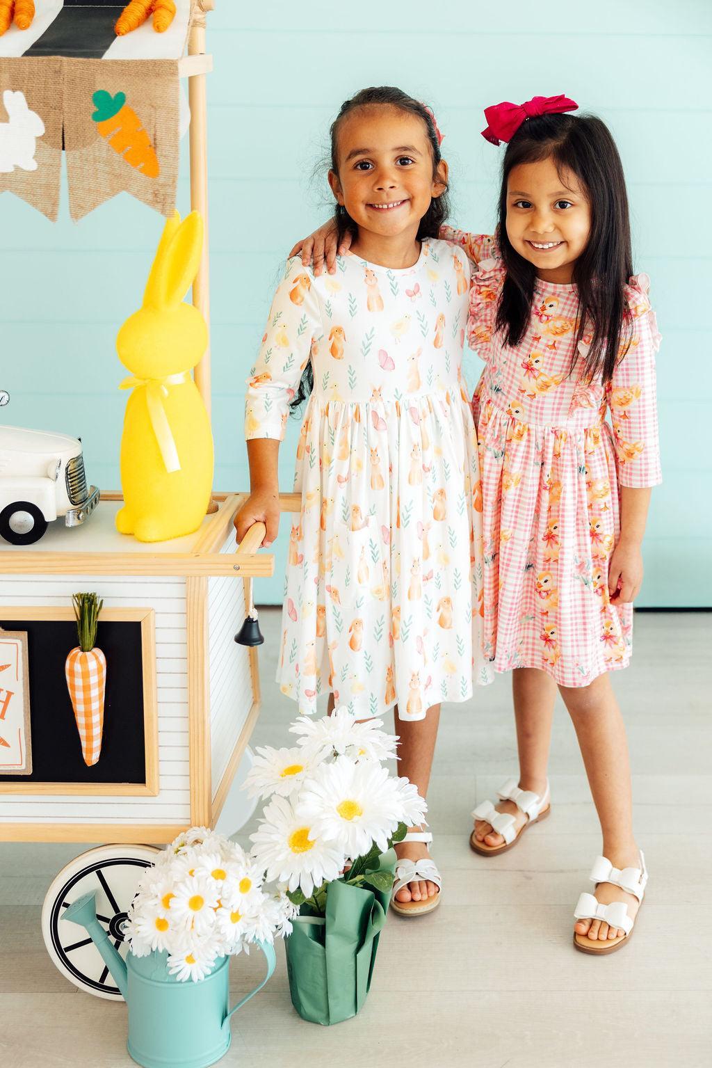 Sunny Bunnies 3/4 Sleeve Pocket Twirl Dress by Mila & Rose ®