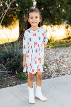 Nebraska White Herbie Husker 3/4 Sleeve Pocket Twirl Dress by Mila & Rose ®