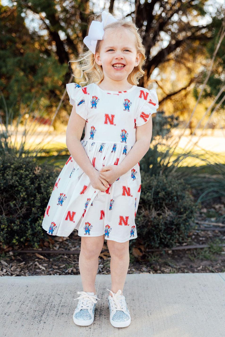 Nebraska White Herbie Husker Flutter Twirl Dress by Mila & Rose ®