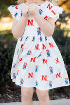Nebraska White Herbie Husker Flutter Twirl Dress by Mila & Rose ®