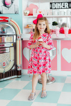 Fluttering Hearts 3/4 Sleeve Ruffle Twirl Dress by Mila & Rose ®