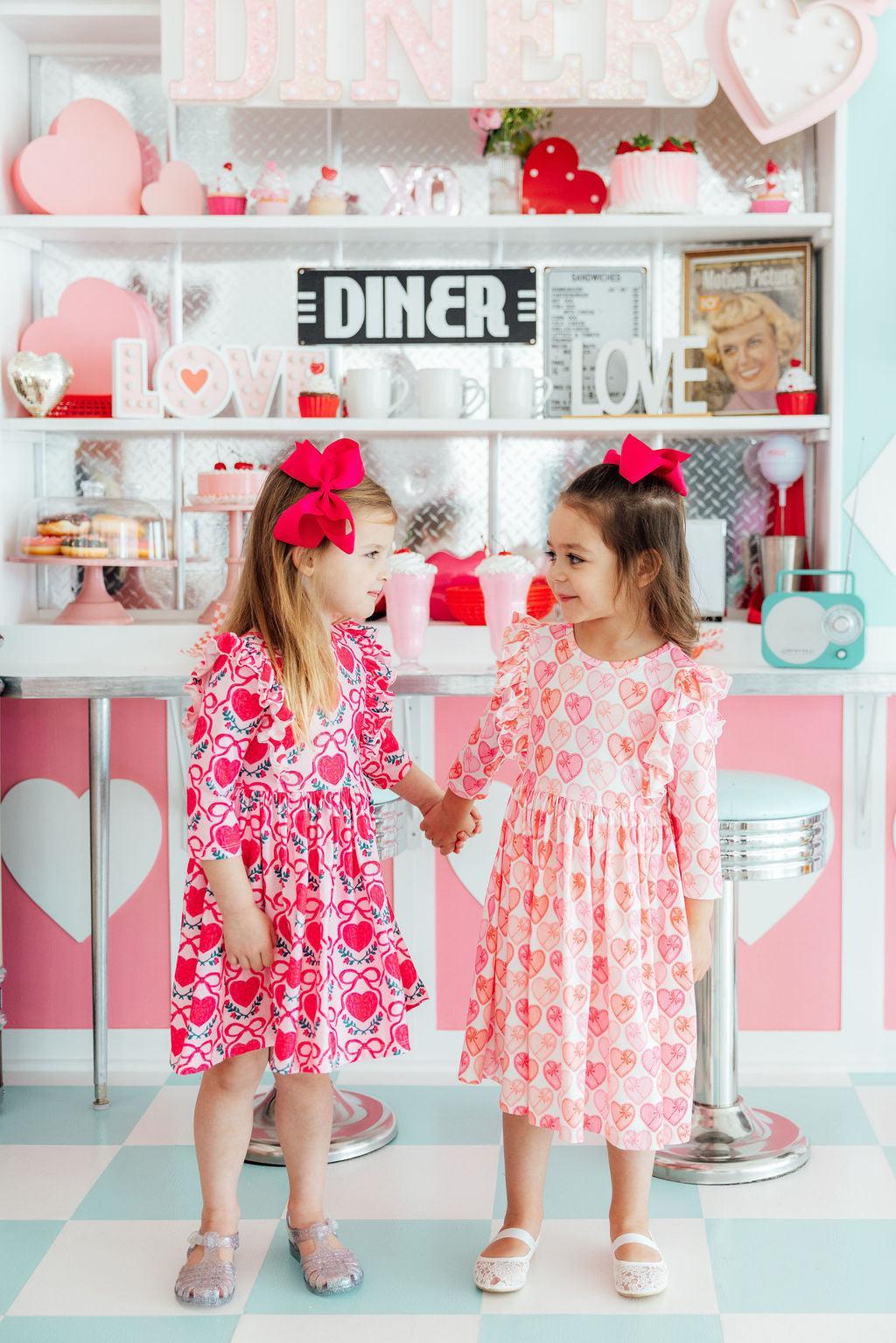 Fluttering Hearts 3/4 Sleeve Ruffle Twirl Dress by Mila & Rose ®