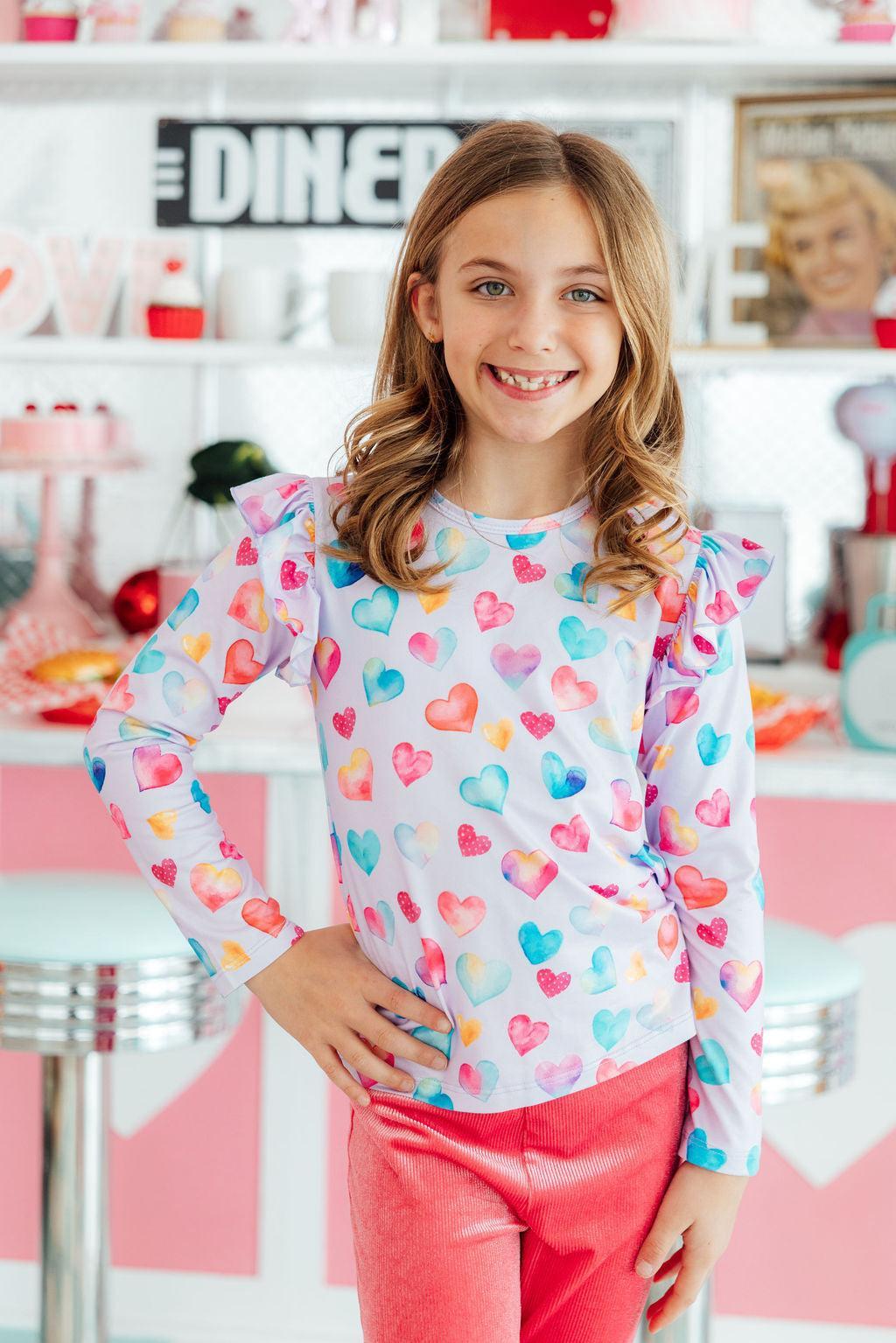 Watercolor Kisses L/S Ruffle Tee by Mila & Rose ®