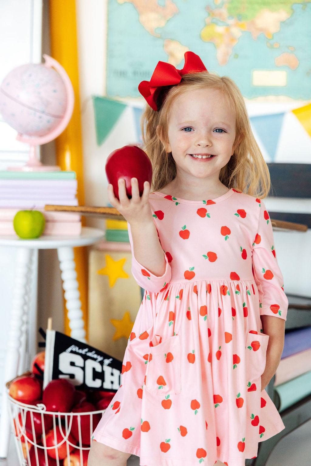 An Apple a Day 3/4 Sleeve Pocket Twirl Dress by Mila & Rose ®