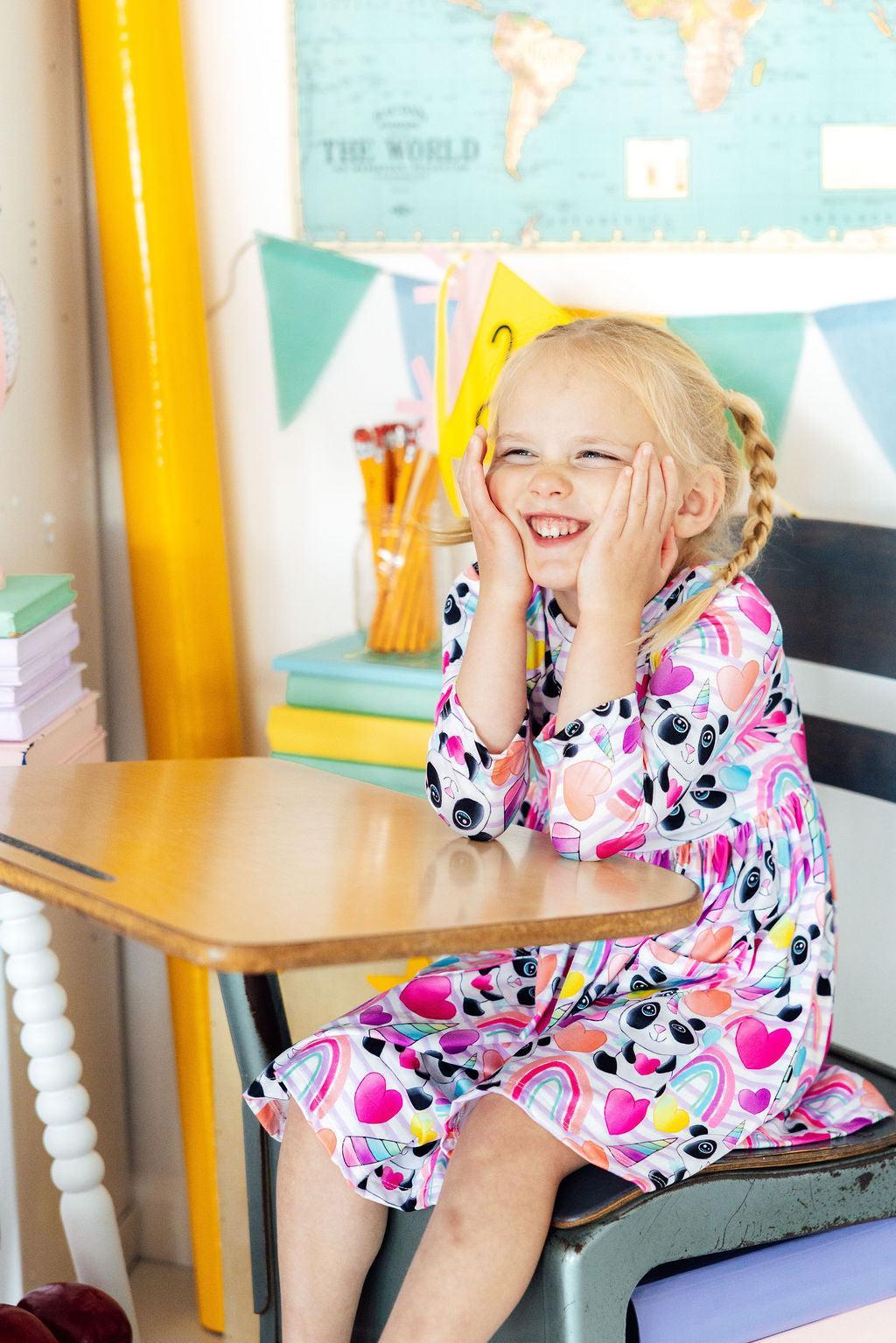 Peace, Love & Pandacorns 3/4 Sleeve Pocket Twirl Dress by Mila & Rose ®