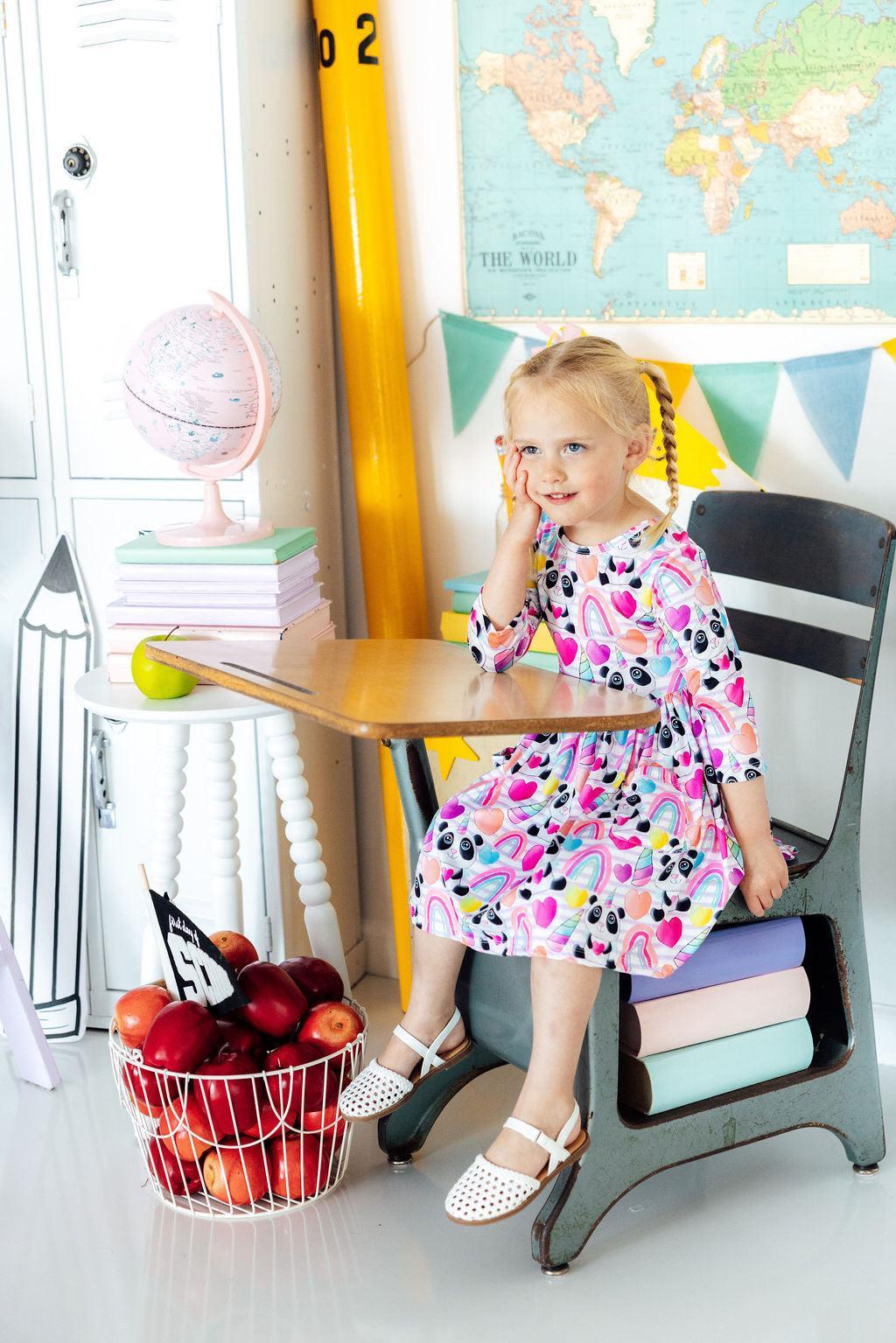 Peace, Love & Pandacorns 3/4 Sleeve Pocket Twirl Dress by Mila & Rose ®